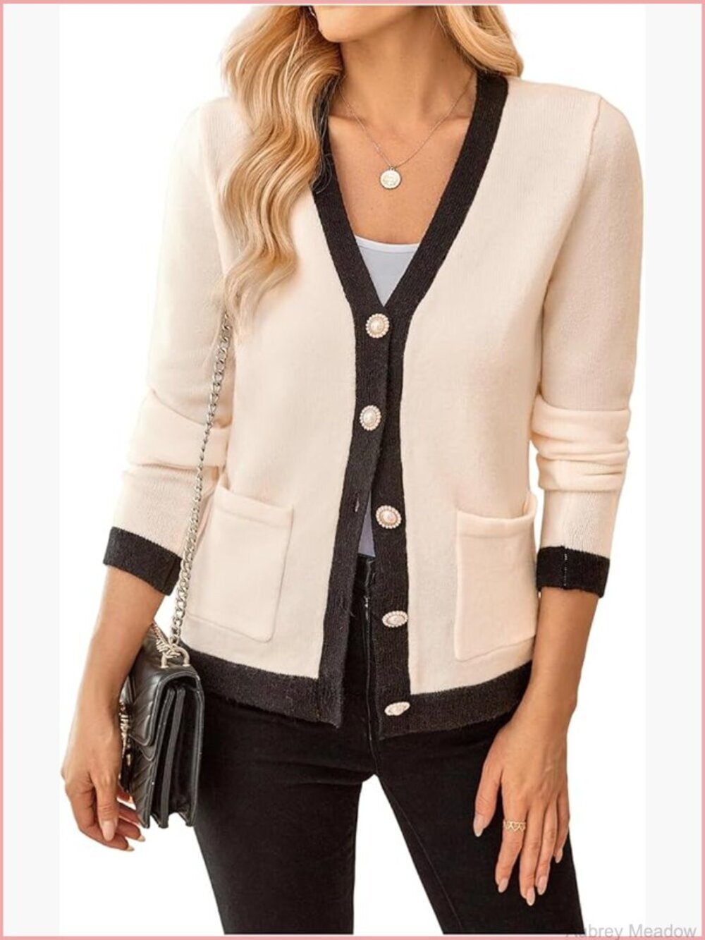 Casual Flap Detail Button Front Cardigan V Neck Long Sleeve Contrast Trim Coat